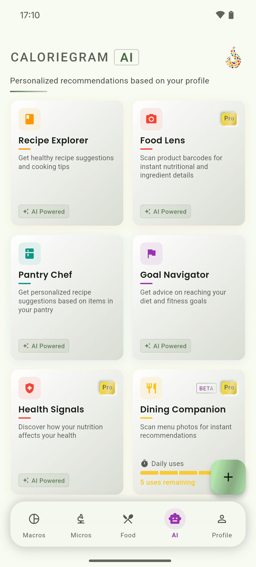 CalorieGram AI Nutrition Tracker Interface