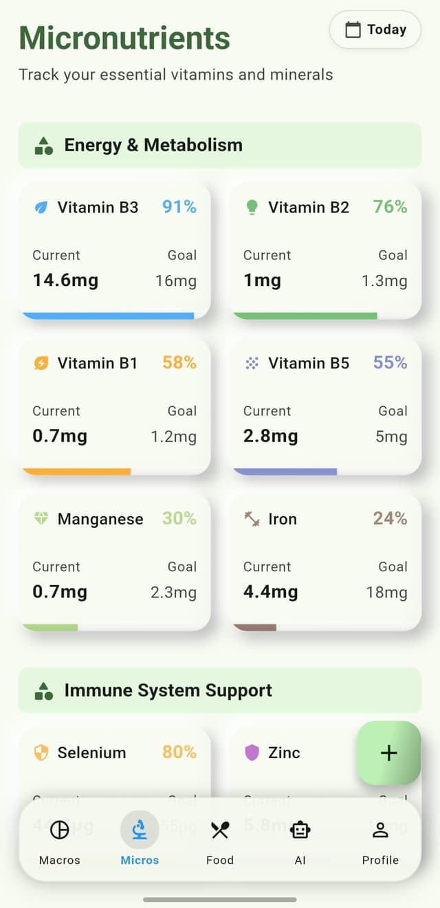 Deep Nutrition Analysis showing macros, vitamins, and minerals