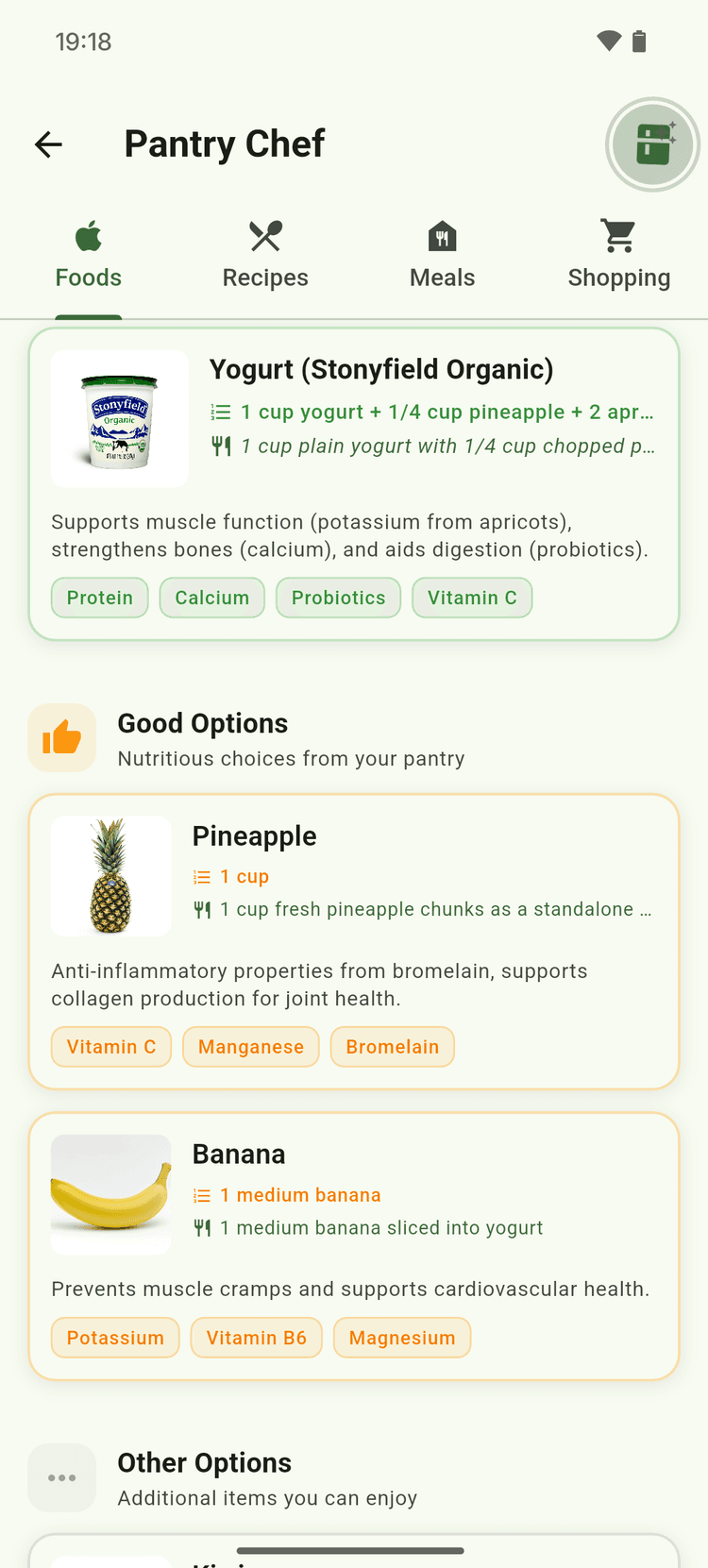 Pantry Chef AI Feature showing personalized meal recommendations based on pantry items