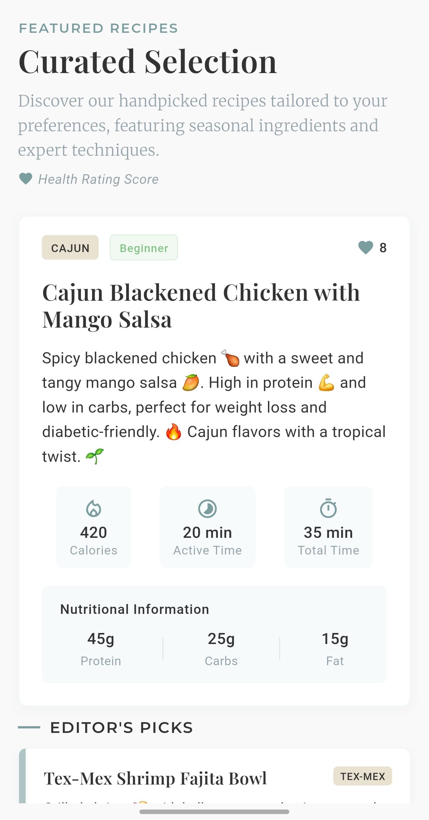 CalorieGram meal and recipe options